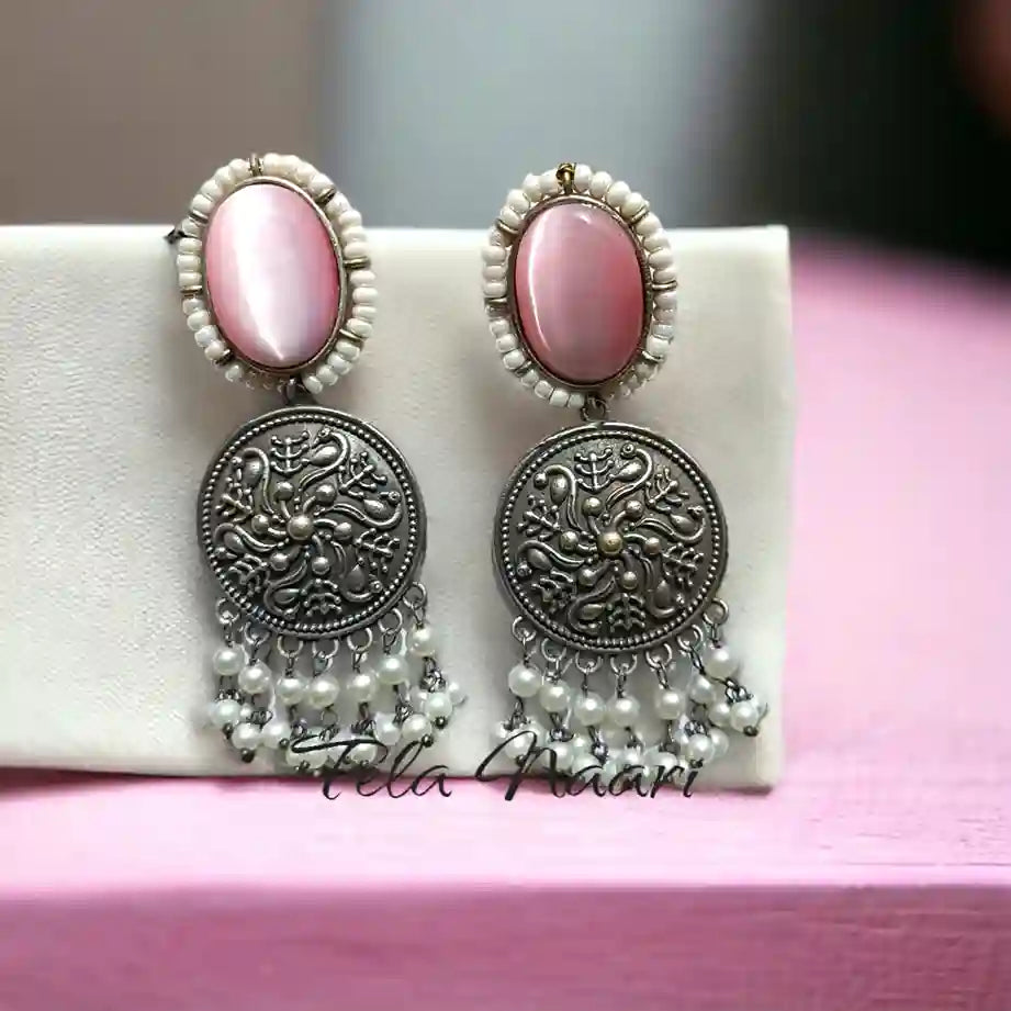 TELA NAARI SOPHISTICATED SILVER OXIDISED EARRINGS