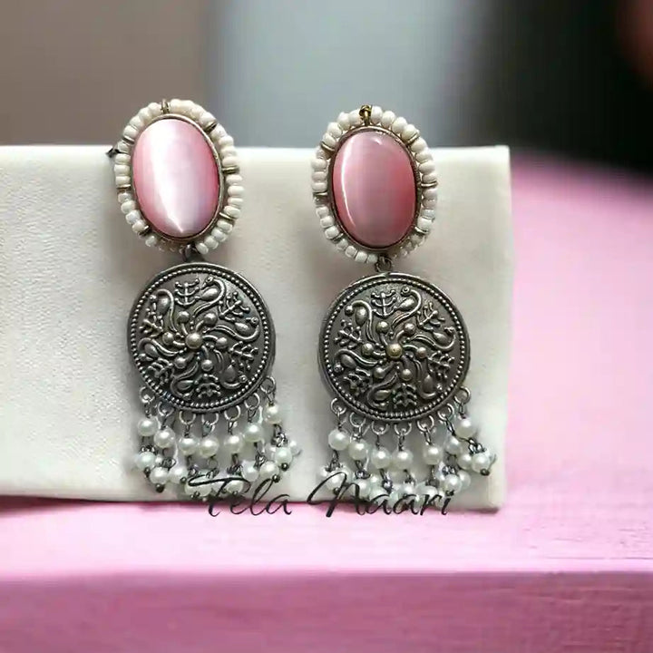 TELA NAARI SOPHISTICATED SILVER OXIDISED EARRINGS