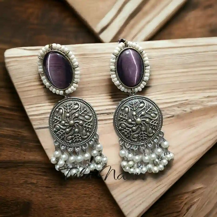 TELA NAARI SOPHISTICATED SILVER OXIDISED EARRINGS