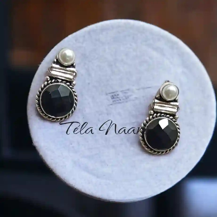 TELA NAARI TRENDY SILVER OXIDISED EARRINGS