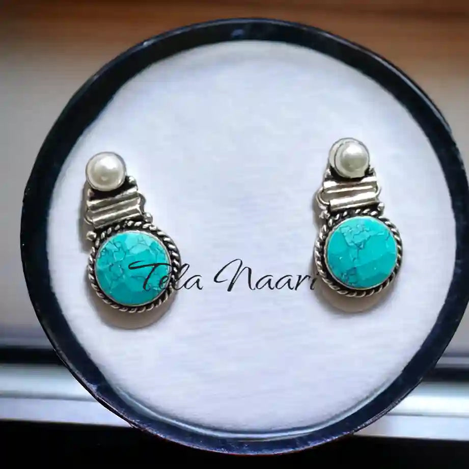 TELA NAARI TRENDY SILVER OXIDISED EARRINGS