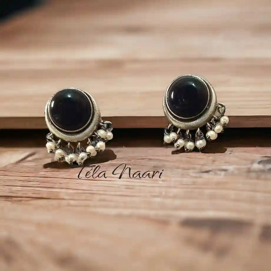 TELA NAARI WAVE SILVER OXIDIZED STUD EARRINGS