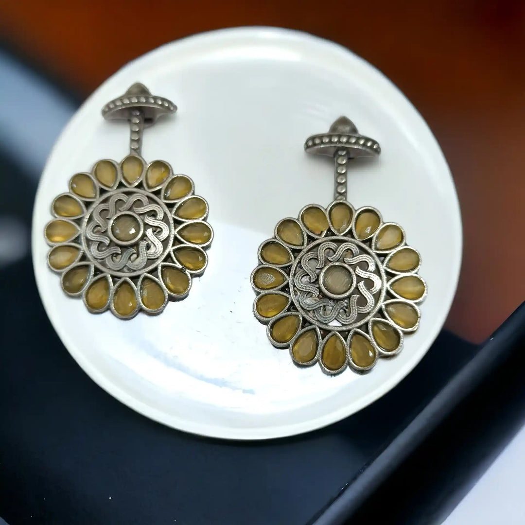 TRADITIONAL CHAKRI OXIDISED SILVER EARRINGS - TelaNaari