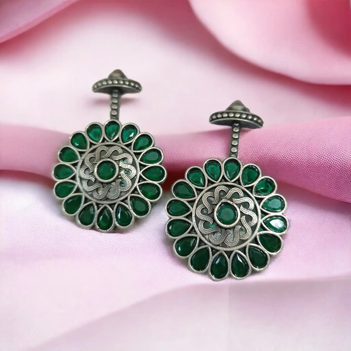 TRADITIONAL CHAKRI OXIDISED SILVER EARRINGS - TelaNaari