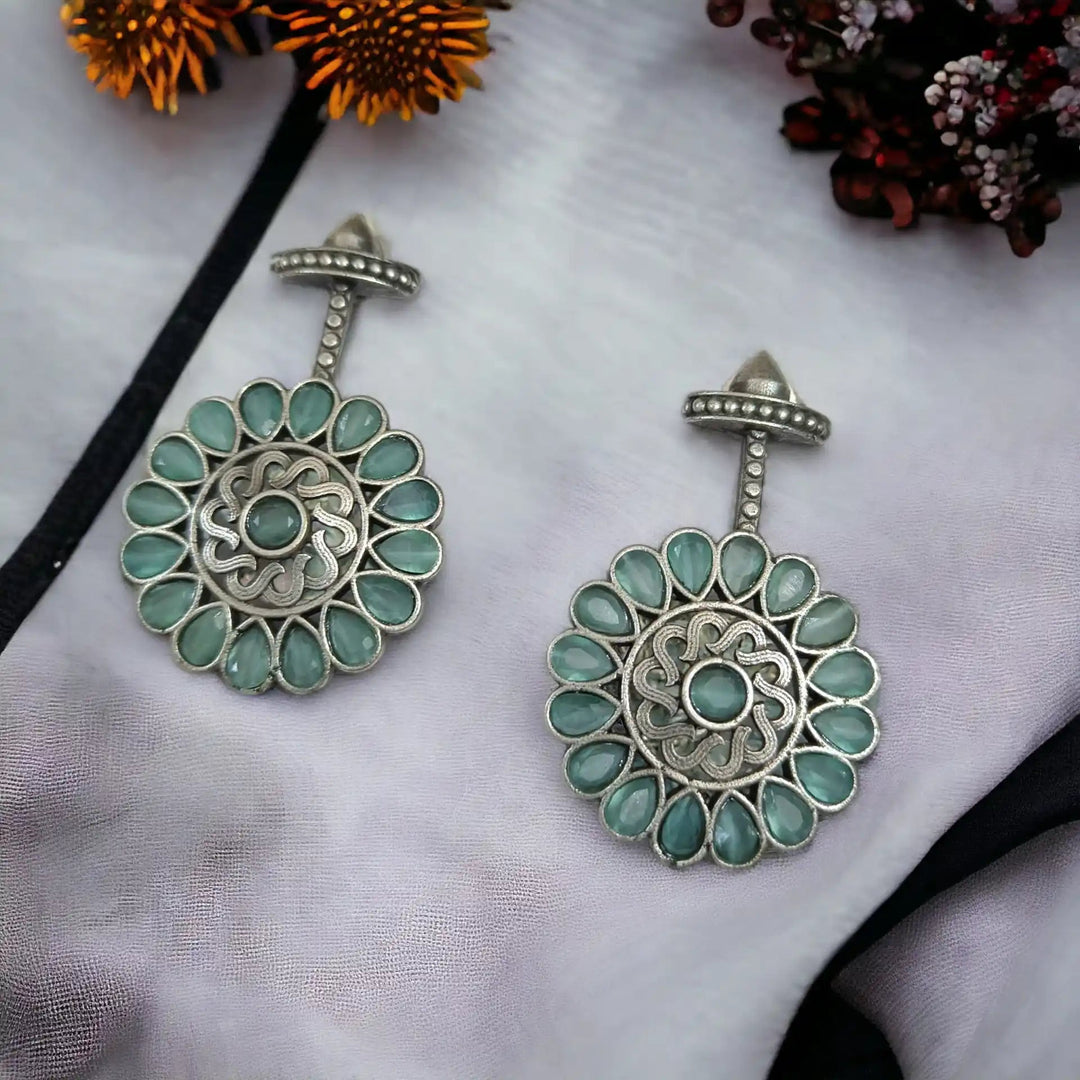 TRADITIONAL CHAKRI OXIDISED SILVER EARRINGS - TelaNaari