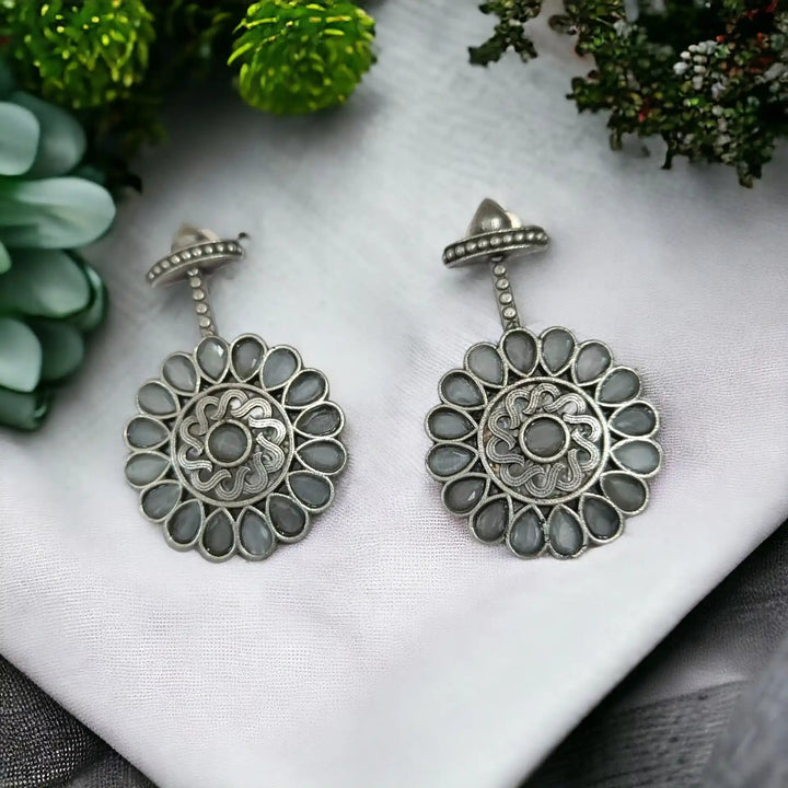 TRADITIONAL CHAKRI OXIDISED SILVER EARRINGS - TelaNaari