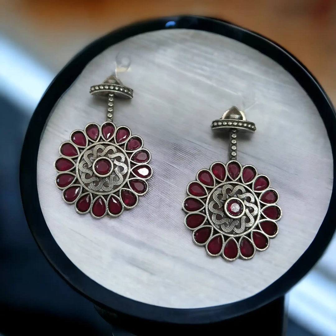 TRADITIONAL CHAKRI OXIDISED SILVER EARRINGS - TelaNaari