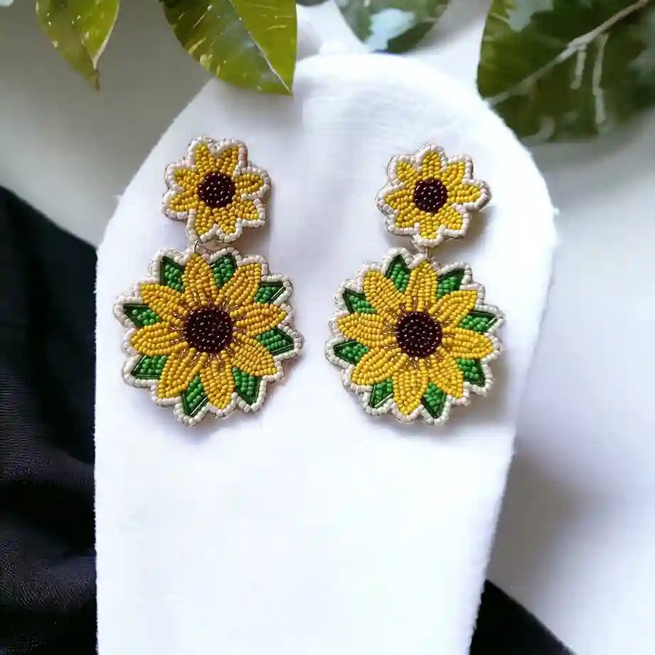 HANDMADE CONTEMPORARY SUNFLOWER BEADED EARRINGS