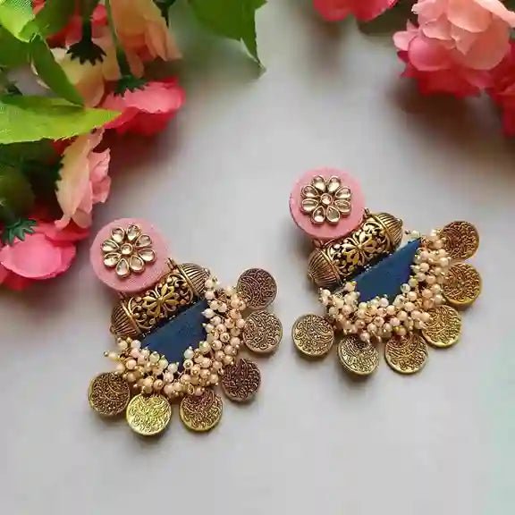 HANDMADE EARRINGS BABY PINK & BRILLIANT BLUE EVA