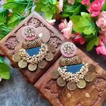 HANDMADE EARRINGS BABY PINK & BRILLIANT BLUE EVA [product_variant]- TelaNaari