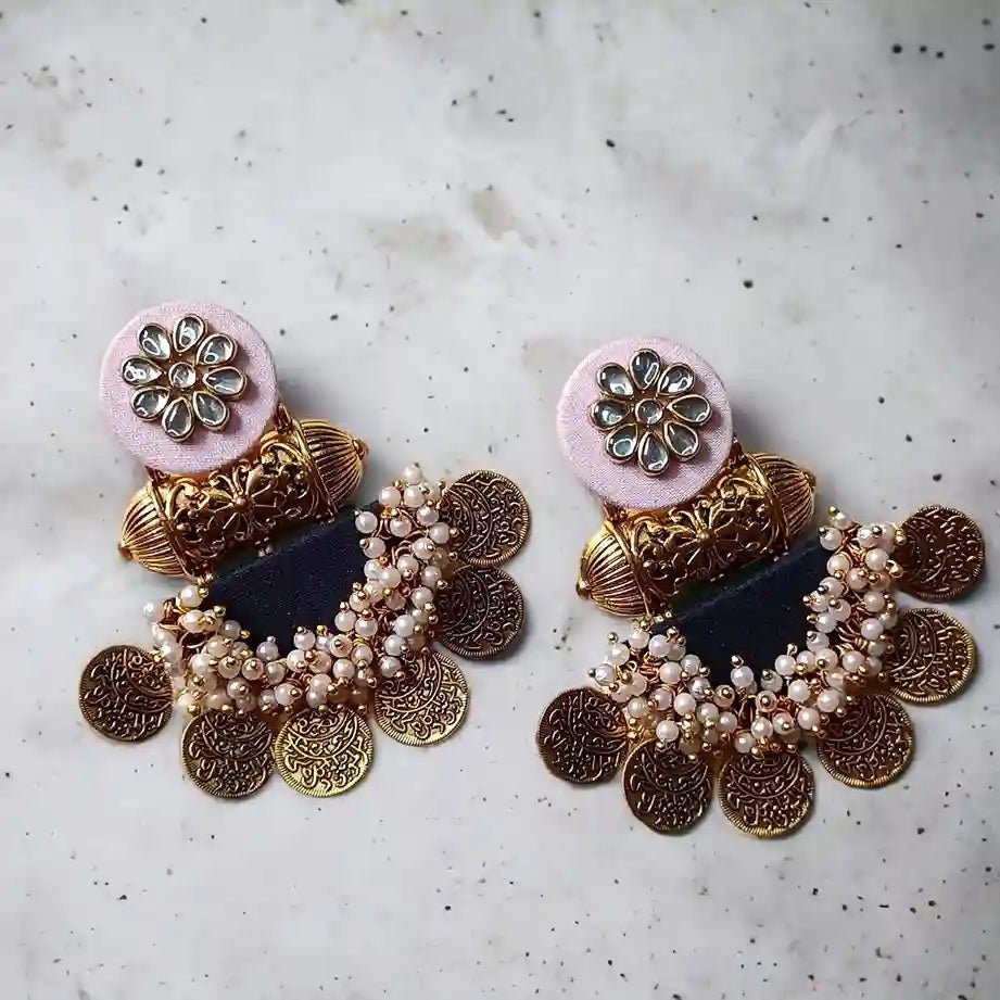 HANDMADE EARRINGS BABY PINK & DARK BLUE EVA