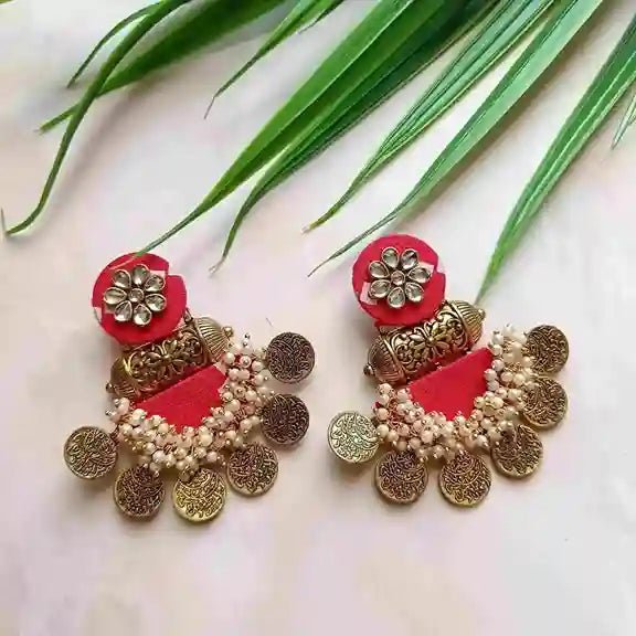 HANDMADE EARRINGS BHANDHANI RED EVA