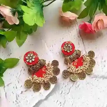 HANDMADE EARRINGS BHANDHANI RED EVA