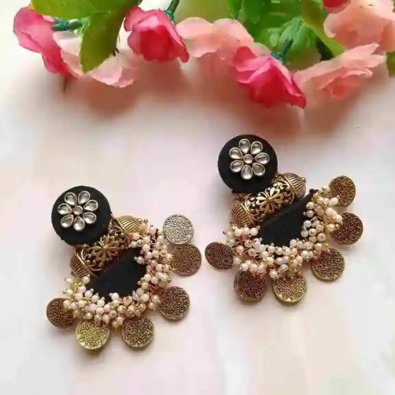 HANDMADE EARRINGS BLACK FABRIC EVA