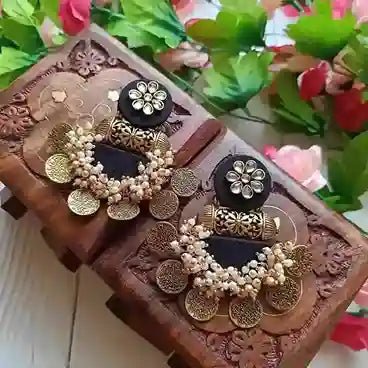 HANDMADE EARRINGS BLACK FABRIC EVA