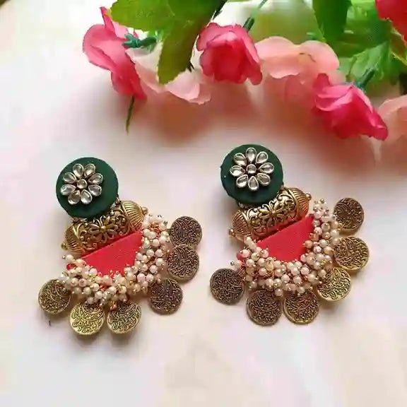 HANDMADE EARRINGS DARK GREEN AND RED EVA