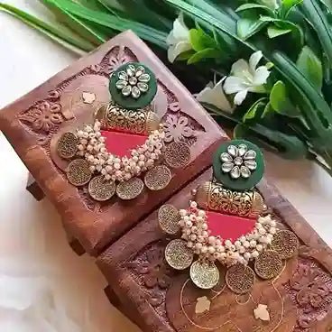 HANDMADE EARRINGS DARK GREEN AND RED EVA