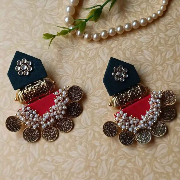 HANDMADE EARRINGS DARK GREEN & RED ISHA