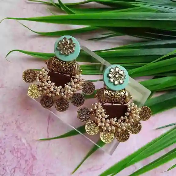 HANDMADE EARRINGS GREEN & BROWN EVA