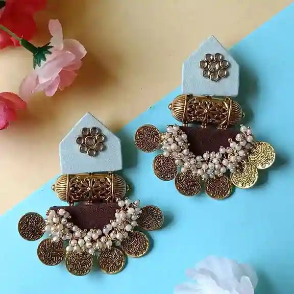 HANDMADE EARRINGS GREY GREEN & BROWN ISHA