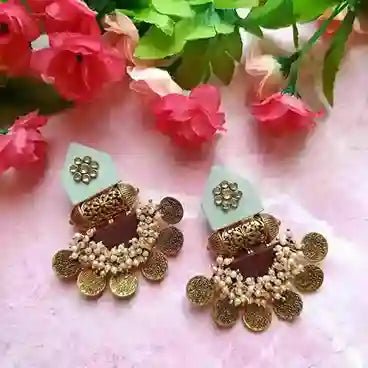 HANDMADE EARRINGS GREY GREEN & BROWN ISHA [product_variant]- TelaNaari