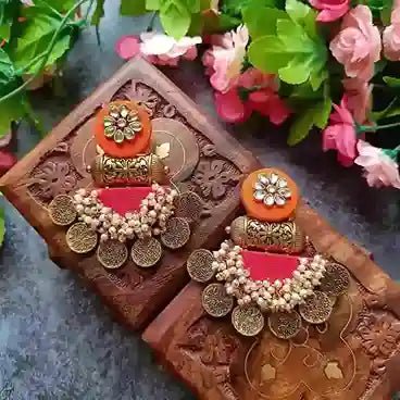 HANDMADE EARRINGS ORANGE AND RED FABRIC EVA [product_variant]- TelaNaari