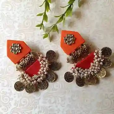 HANDMADE EARRINGS ORANGE & RED ISHA