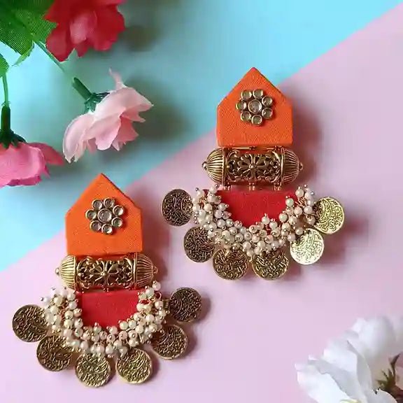 HANDMADE EARRINGS ORANGE & RED ISHA [product_variant]- TelaNaari