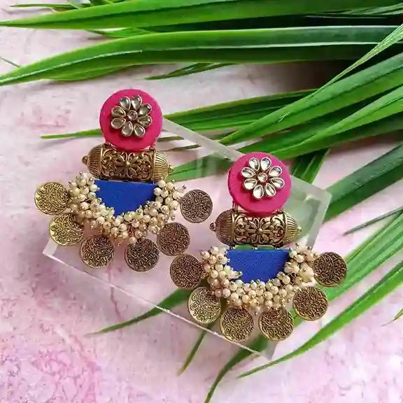 HANDMADE EARRINGS PINK AND BLUE EVA [product_variant]- TelaNaari