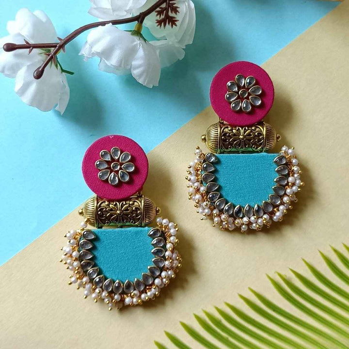 HANDMADE EARRINGS PINK & EMERALD GREEN INAYA [product_variant]- TelaNaari