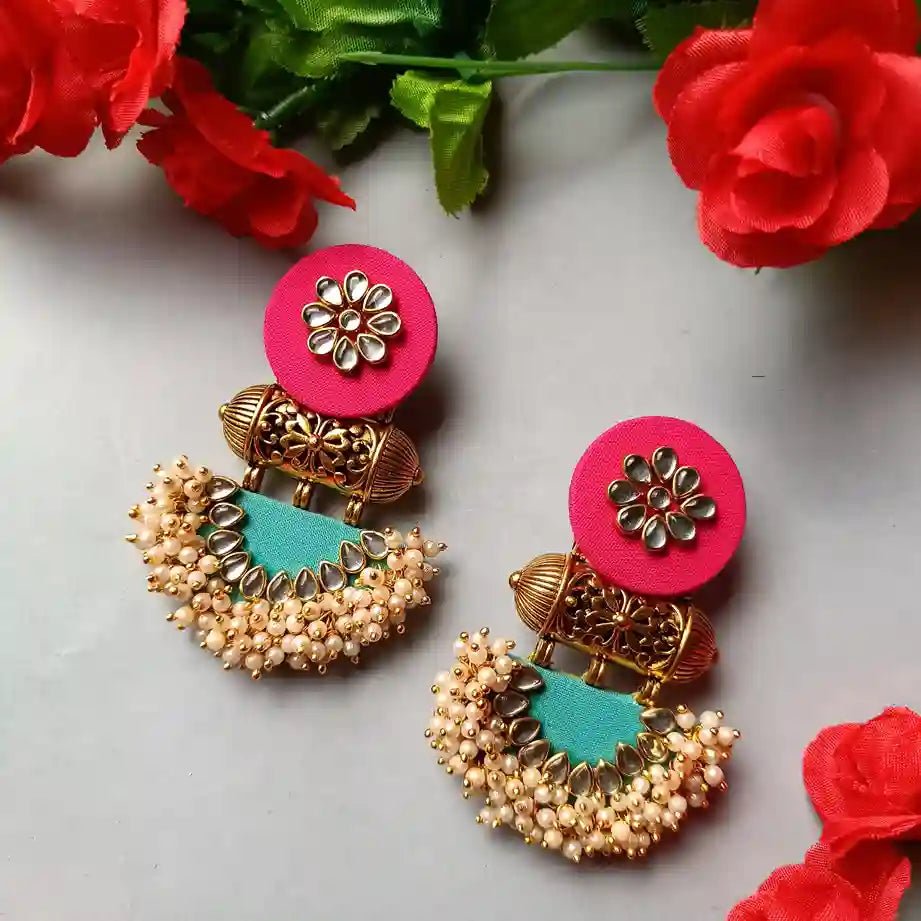 HANDMADE EARRINGS PINK & EMRALD GREEN ASMEE