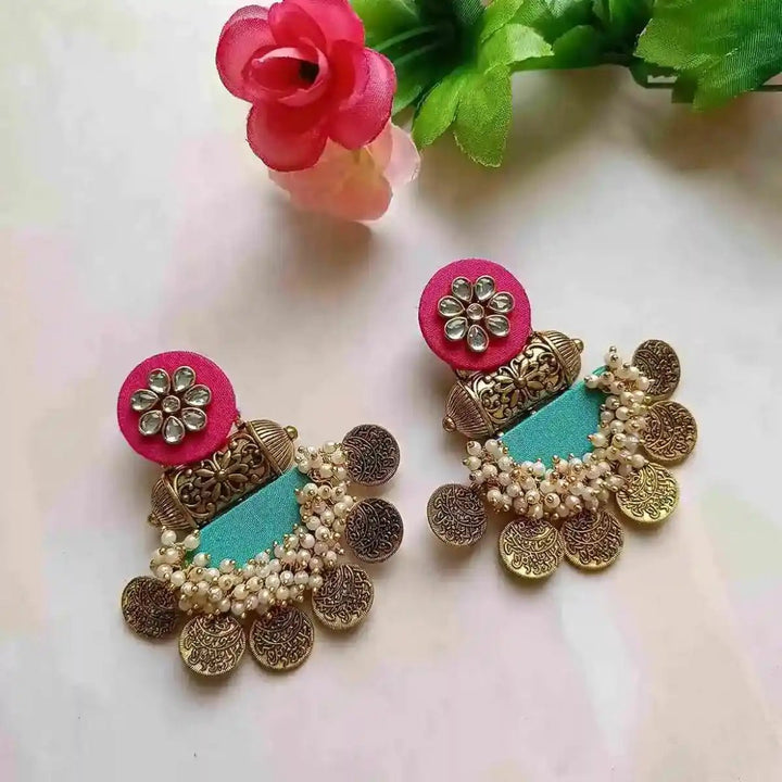 HANDMADE EARRINGS PINK & EMRALD GREEN EVA