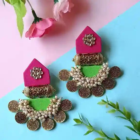 HANDMADE EARRINGS PINK & LIGHT GREEN ISHA