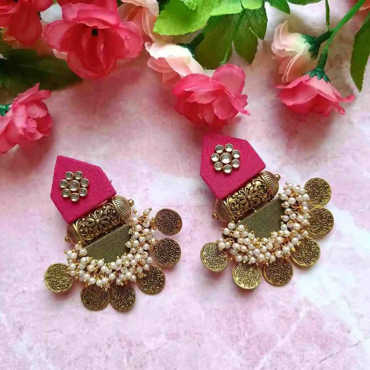 HANDMADE EARRINGS PINK & SAP GREEN ISHA [product_variant]- TelaNaari