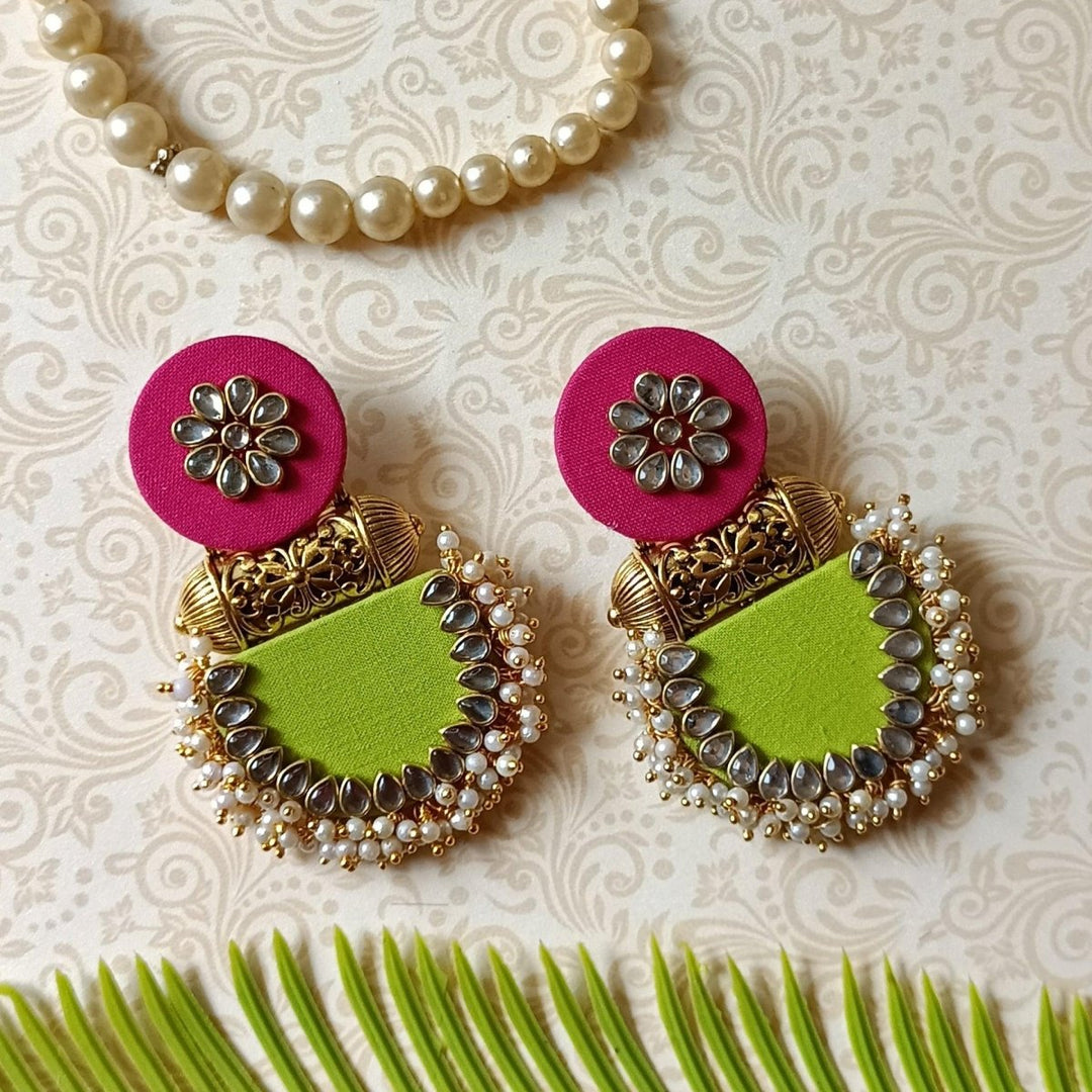 HANDMADE EARRINGS PINK & YELLOW GREEN INAYA [product_variant]- TelaNaari