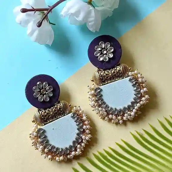 HANDMADE EARRINGS PURPLE & GREY GREEN INAYA