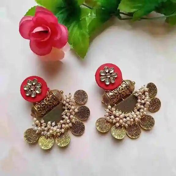 HANDMADE EARRINGS RED AND OLIVE GREEN EVA