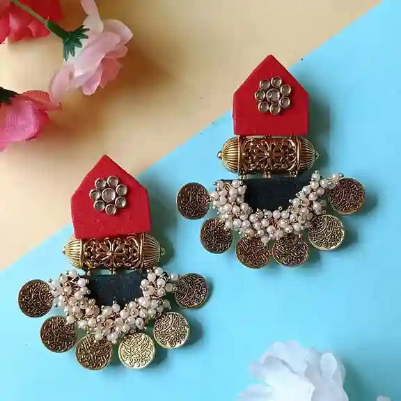 HANDMADE EARRINGS RED & DEEP GREEN ISHA [product_variant]- TelaNaari