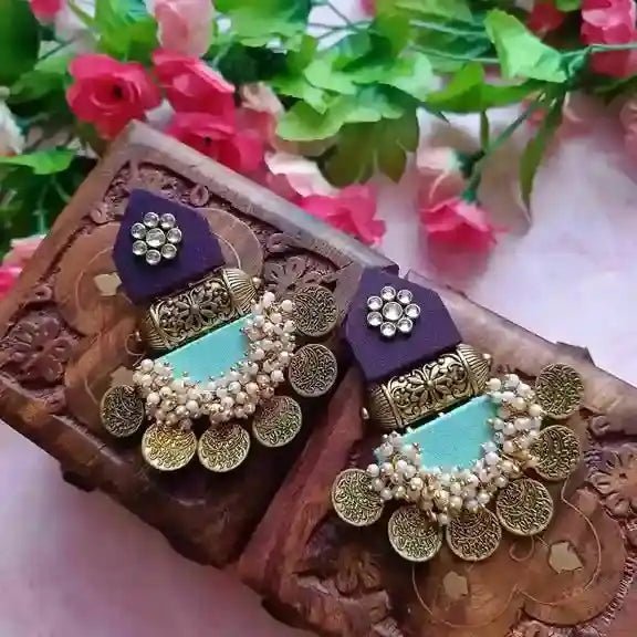 HANDMADE EARRINGS VIOLET & GREY GREEN ISHA