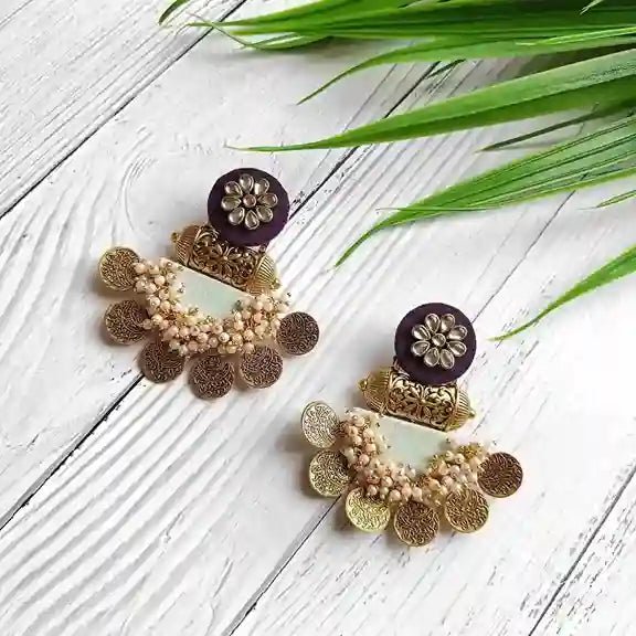 HANDMADE EARRINGS VIOLET & LIGHT GREEN EVA [product_variant]- TelaNaari