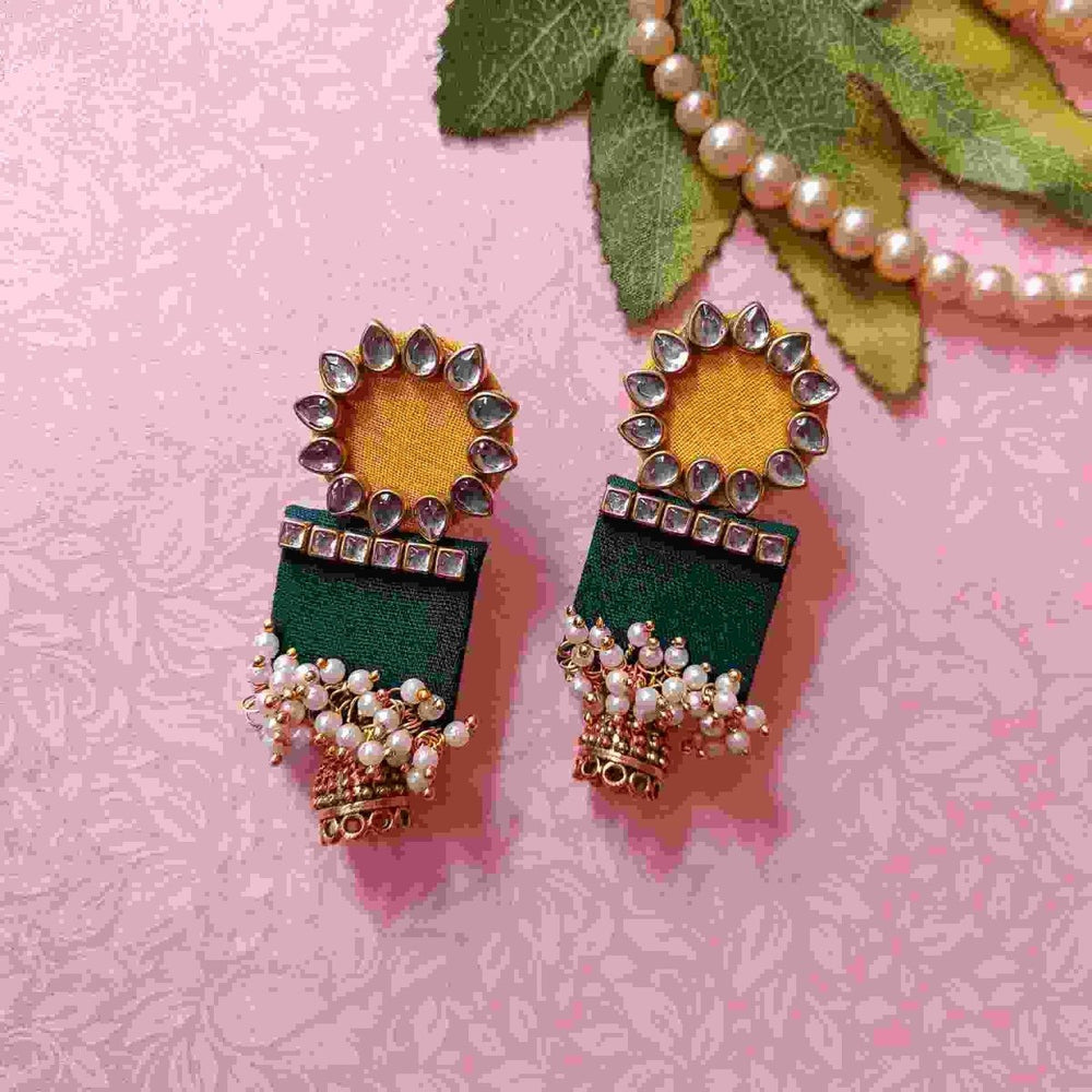 HANDMADE EARRINGS YELLOW & DARK GREEN AADYA