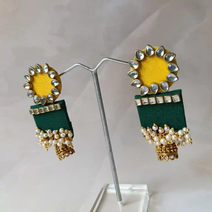 HANDMADE EARRINGS YELLOW & DARK GREEN AADYA [product_variant]- TelaNaari