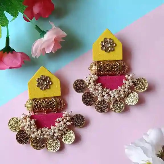 HANDMADE EARRINGS YELLOW & PINK ISHA