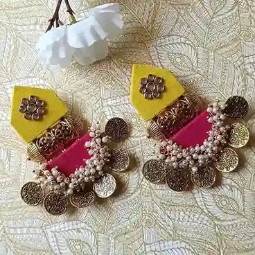 HANDMADE EARRINGS YELLOW & PINK ISHA [product_variant]- TelaNaari