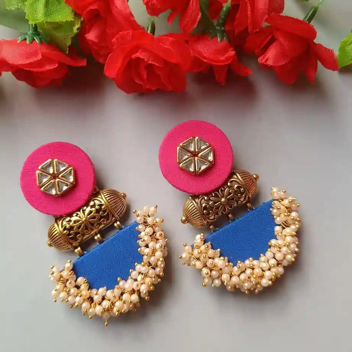 HANDMADE FABRIC EARRINGS JULIAN PINK AND BLUE [product_variant]- TelaNaari