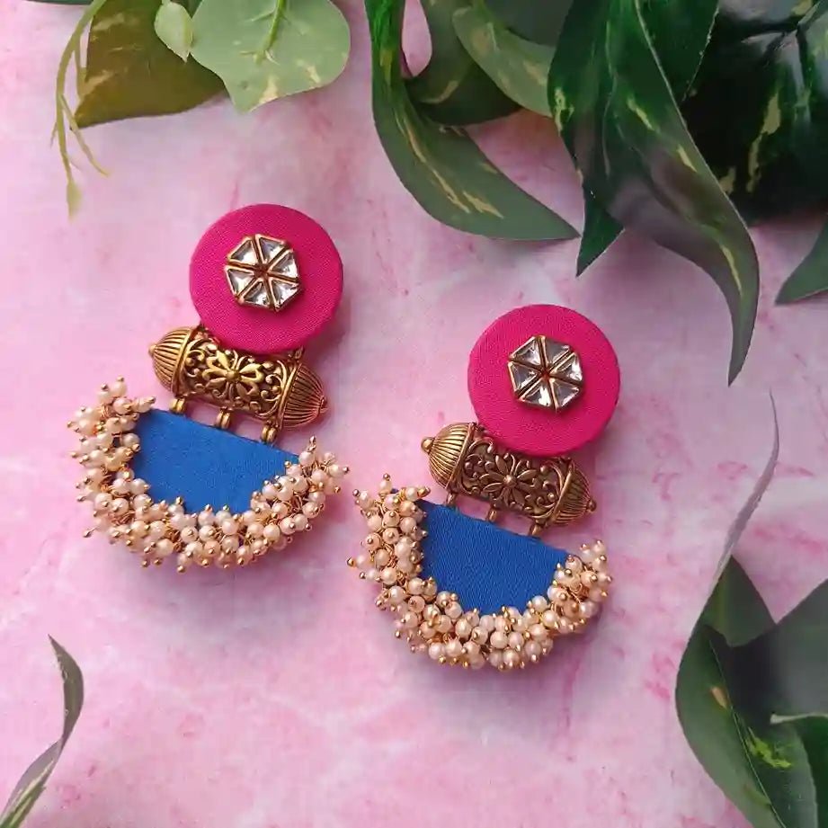 SHOP HANDMADE FABRIC EARRINGS JULIAN PINK AND BLUE Online for Women