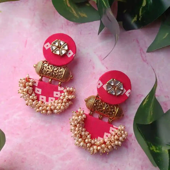 HANDMADE FABRIC EARRINGS JULIAN RED WHITE BANDHANI [product_variant]- TelaNaari