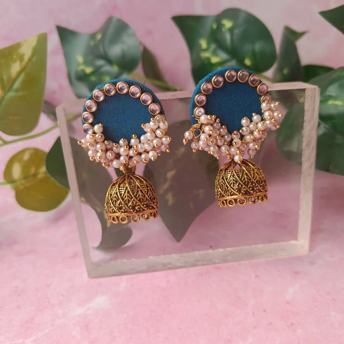 SHOP HANDMADE FABRIC FANTASIA BLUE EARRINGS Online for Women