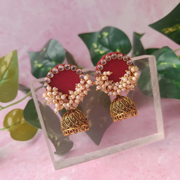 HANDMADE FABRIC FANTASIA MAROON EARRINGS [product_variant]- TelaNaari