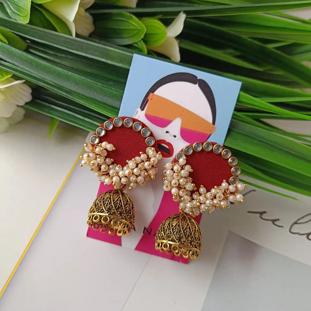 HANDMADE FABRIC FANTASIA MAROON EARRINGS